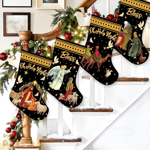 18-Inch Christmas Stockings 4-Pack Nativity Home Decor with Hanging Loops