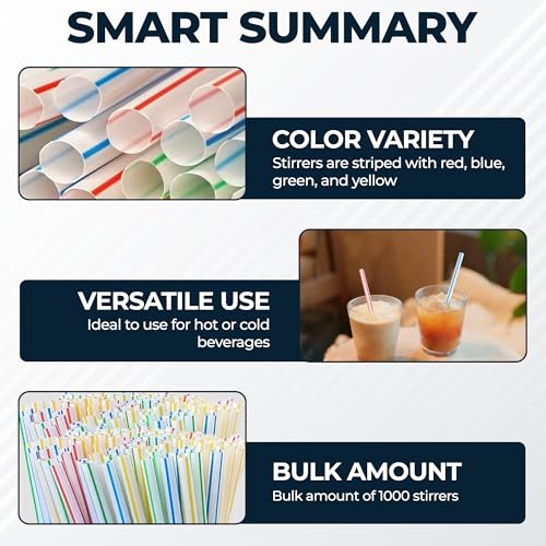 HOUZZKINGZ USA 1000 Assorted Color 5" Plastic Coffee & Cocktail Stir Sticks