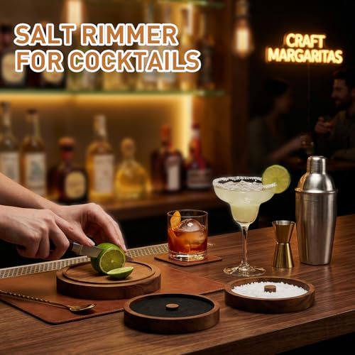 efulycozyy 3-Tier Acacia Wood Margarita Salt Rimmer Set - Stackable Cocktail Rimmer for Drinks