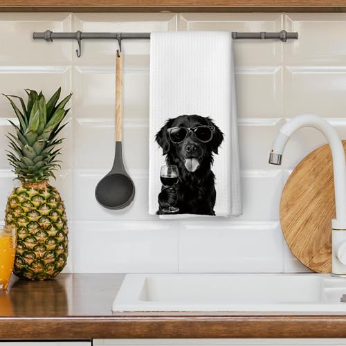 Flat-Coated Retriever Wine & Kitchen Dish Towels, 16x24in, Coated Retriever Gifts