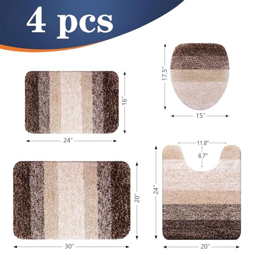 4-Piece Soft Microfiber Bathroom Rug Set with Contour Mat and Lid Cover