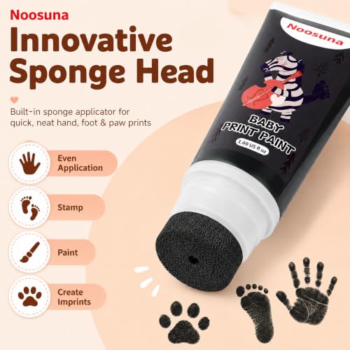 Non-Toxic Washable Baby Hand and Footprint Paint with Sponge Head - Black