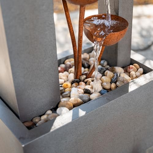 38-Inch Tall Metal Sculptural Flower Multi-Tier Freestanding Water Fountain