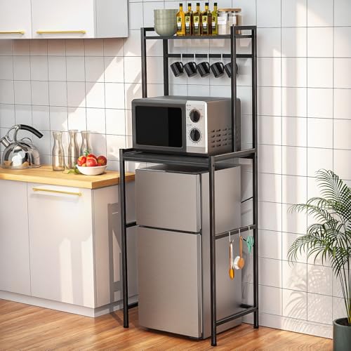 Mini Fridge Stand with Storage, Adjustable Shelves, Black - 24W x 16D x 60H