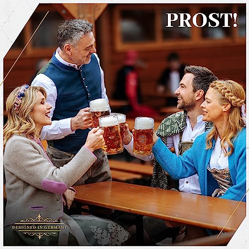 German Oktoberfest Beer Stein Mug 1L - Authentic Bavarian Glass Steins for Beer