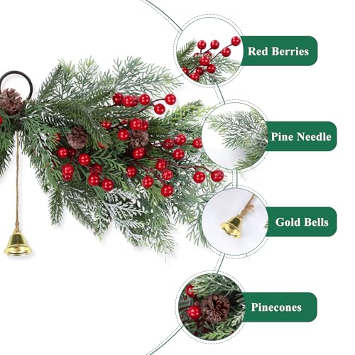 SHACOS 26 Inch Artificial Christmas Cedar Swag with Red Berries - Green Variant
