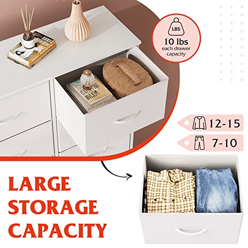 6-Drawer Fabric Dresser with Metal Frame and Wood Top