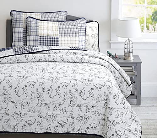 Dinosaur Reversible Cotton Quilt Set - Twin 2-Piece Bedding for Kids