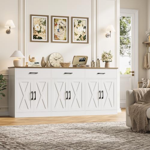 71-Inch Farmhouse Kitchen Sideboard Buffet Cabinet with 3 Drawers