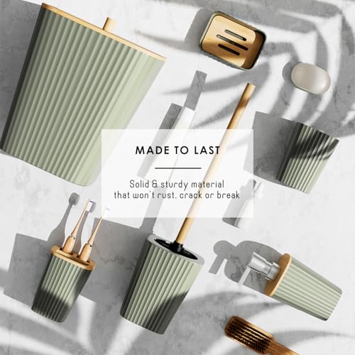 6-Piece Sage Green Bathroom Accessory Set with Bamboo Accents