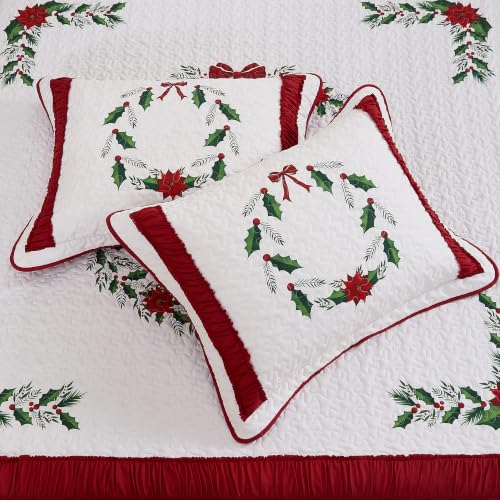 EVENHUG Christmas Quilt Set King Size 3 Pieces with Pillow Shams – Red B Floral Lightweight Bedspread