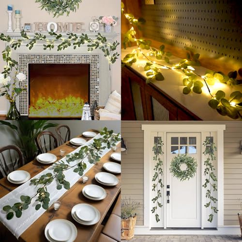 6.56ft Eucalyptus Garland with 96 LED Lights, Battery Operated Vine Decor