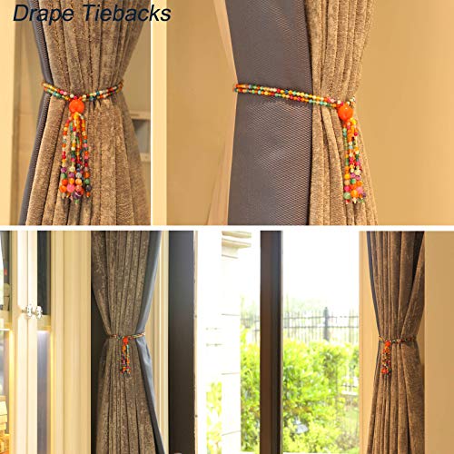 Magnetic Agate Tassel Curtain Tiebacks - Decorative Boho Drapery Holdbacks
