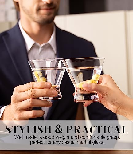 Stemless Martini Glasses Set of 4, 8oz Crystal Cocktail Coupe Glasses