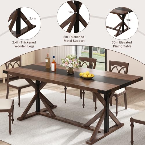 71-Inch Rectangular Farmhouse Dining Table for 6, Modern Wood Kitchen Table