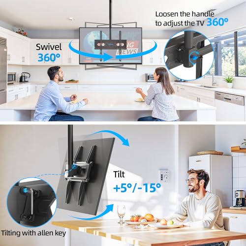 Full Motion Ceiling TV Mount for 26-65 inch TVs, Adjustable Height & Tilt