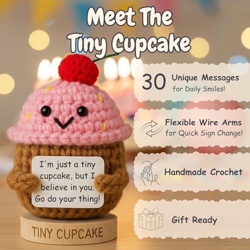 Handmade Crochet Cupcake Emotional Support Gift with 30 Affirmation Cards