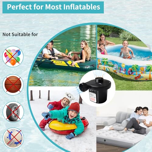 Portable Electric Air Pump for Inflatables - 3 Nozzles & AC/DC Adapters