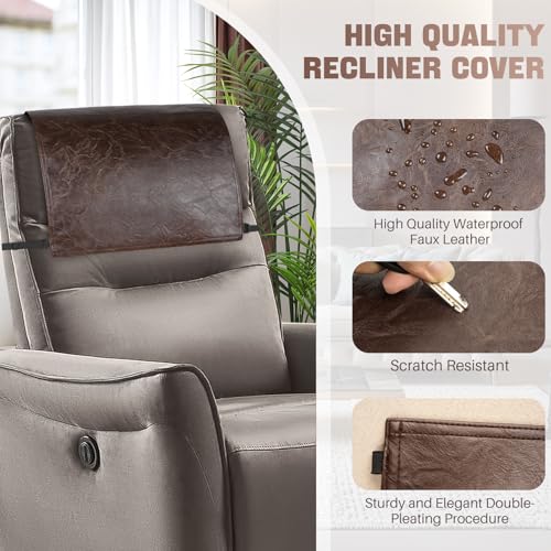 Waterproof Recliner Headrest Protector Cover - 17x27 in Chocolate Brown