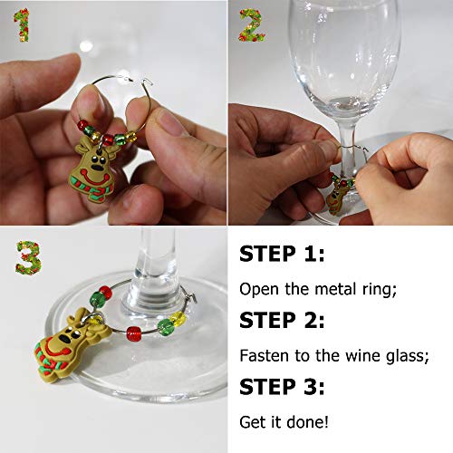 CNYMANY 12 pcs Christmas Wine Glass Charms with Buckle Design – PVC Variants Gift Set