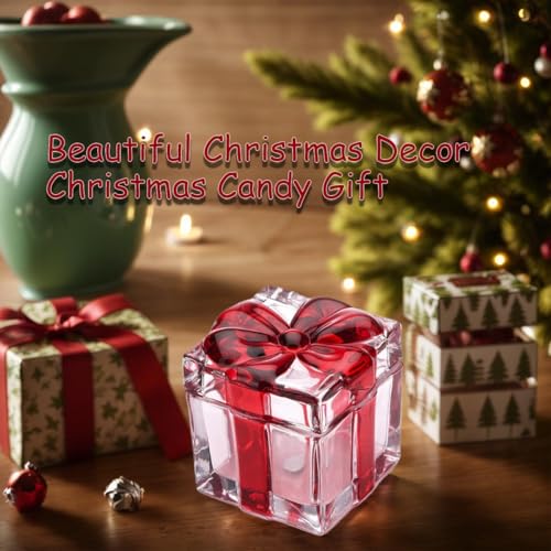 Gkesgm 2 Pack Christmas Candy Jars Red Glass Sugar Containers with Bowknot Lids - Holiday Decor