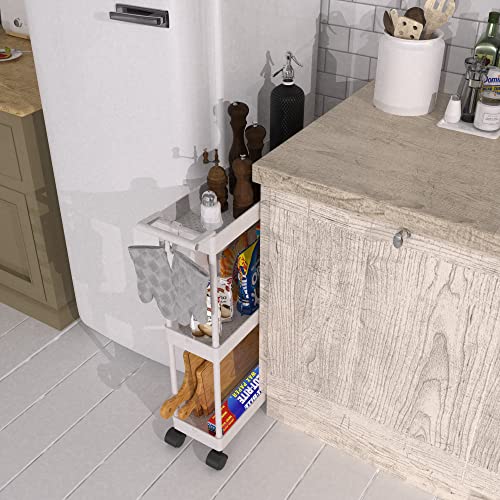 3-Tier Slim Rolling Storage Cart with Handle - 5.5-Inch Narrow Organizer, White