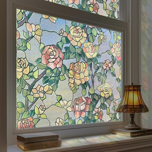 3D Stained Glass Window Film - Decorative Privacy Film, 17.5x47.2in