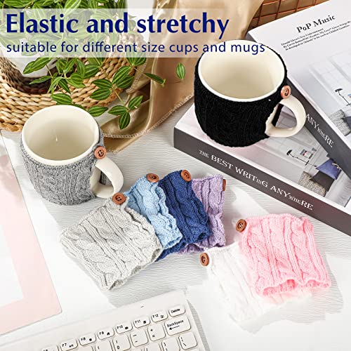 8 Pcs Reusable Knitted Coffee Mug Sleeves, Stretchy Wool Yarn Cup Cozy