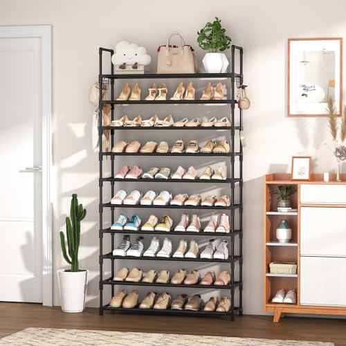 10-Tier Tall Shoe Rack Organizer - Large Capacity Metal Storage Shelf