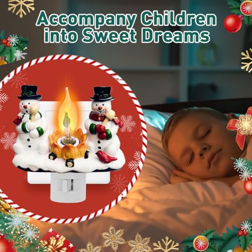 Christmas Decorations，Snowman Campfire Night Light，4 Inch Resin