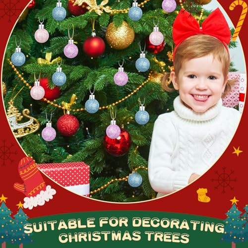 Mini Glitter Christmas Balls 72 Pcs Light Pink Blue Purple 1.18" - Holiday Tree Decorations
