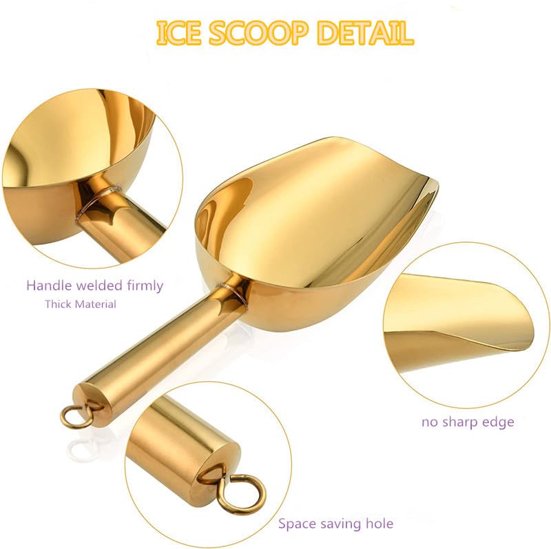 REJZZDKOE Gold Stainless Steel Ice Scoop & Tongs Set for Bar & Buffet