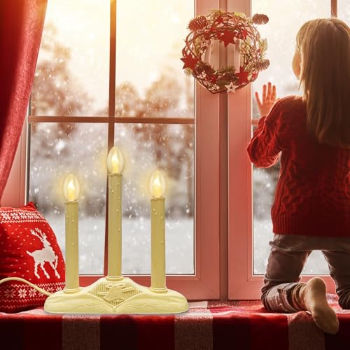 Romasaty Ivory 3 Lights Electric Window Candles, 3 C7 Clear Bulbs, Plug-In Christmas Candle Lamps