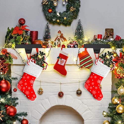 Palonu 5 Pcs Black Christmas Stocking Holders with Non-Slip Pads – Heavy-Duty Iron Mantle Hooks