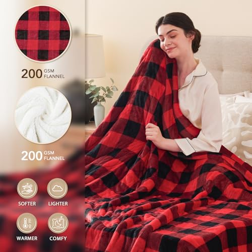 Electric Blanket Heated Throw - Ultra Soft Flannel, 50"x60", 10 Heat Levels, Auto Shut Off