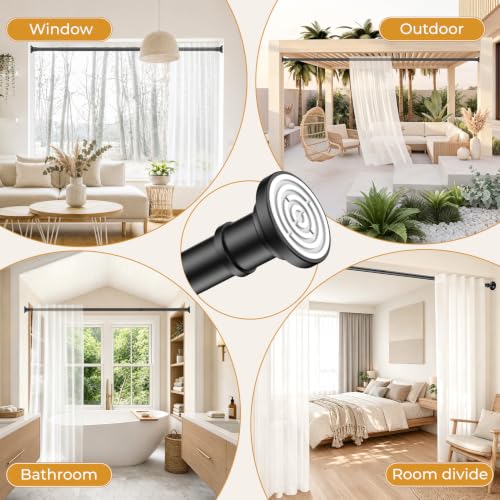 Adjustable Heavy Duty Tension Curtain Rod 30 to 120 Inch, Black No-Drill Rod