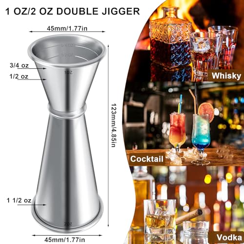 JOYONE Cocktail Jigger & Mixing Spoon Set - Stainless Steel Bartending Tools for Home & Bar
