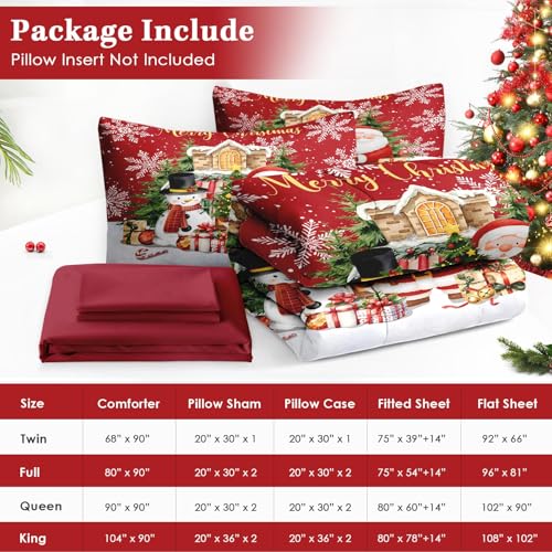 Full Christmas Comforter Set with Sheets - 7 Pieces, Red Bedding by WeCozy