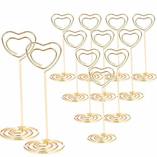12pcs Gold Heart-Shaped Table Number Holders, 3.35-inch Metal Place Card Stands