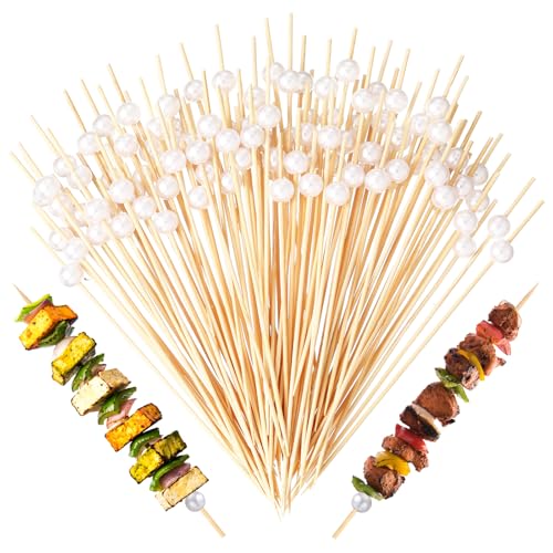 6 Inch White Pearl Cocktail Skewers - 100 Pcs Party Appetizer Picks