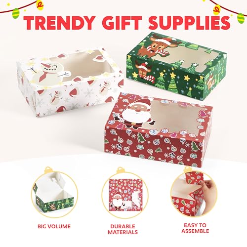 JOYIN 12-Pack Christmas Cookie Boxes with Window - 8.75 x 5.75 x 2.75 in Gift Boxes (Green/Red/White) for Cookies, Cupcakes & Pastries, festive holiday