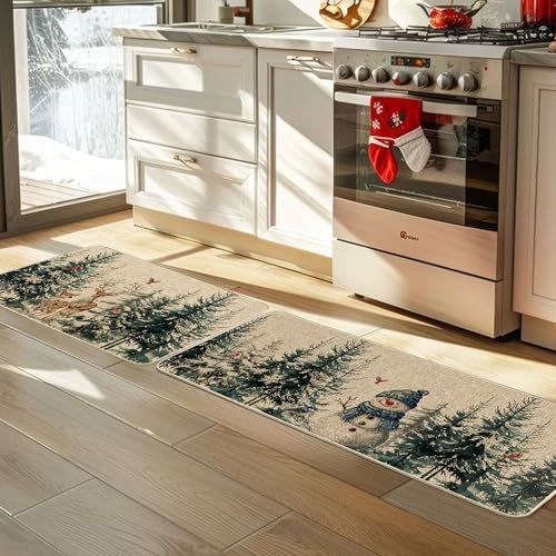 Christmas Snowflake Kitchen Floor Mats - Low Profile Holiday Rug Set