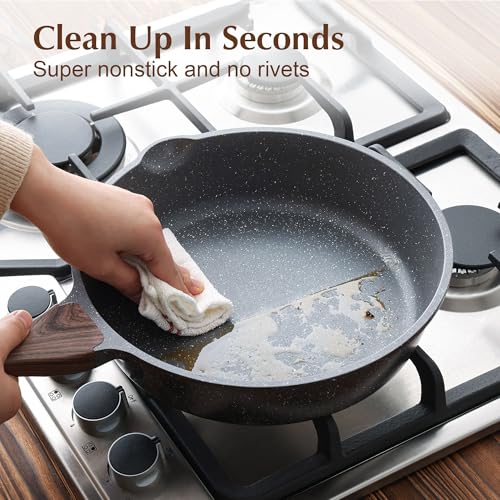 Nonstick Deep Frying Pan with Lid - 10 Inch Granite Saute Pan 3.5QT