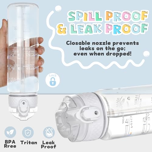 Kids Water Bottle 17oz with Time Marker and Straw Lid