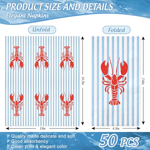 50Pcs Crawfish Striped Guest Paper Napkins - Disposable Seafood Party Decor