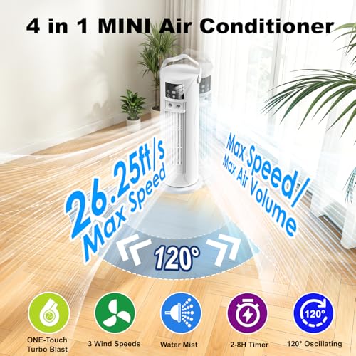 Portable Evaporative Air Cooler with 750ml Tank & Remote Control
