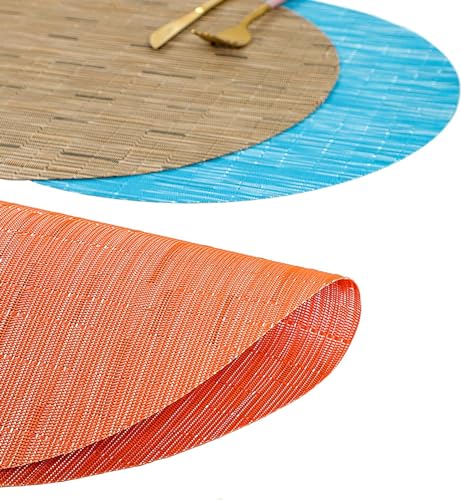 LivebyCare Set of 6 Orange Round Woven Heat-Resistant Placemats 13.8 Inch