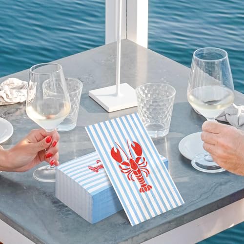 50Pcs Crawfish Striped Guest Paper Napkins - Disposable Seafood Party Decor