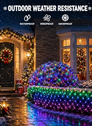 4ft x 12ft Outdoor Smart Christmas Net Lights for Bushes – Lopanbs, Group Control, Bluetooth