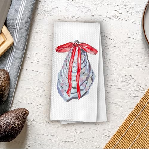ERYBHKRTYH Red-01 Coquette Oyster Kitchen Towels - Christmas Waffle Dish Towels, 16x24 Inches